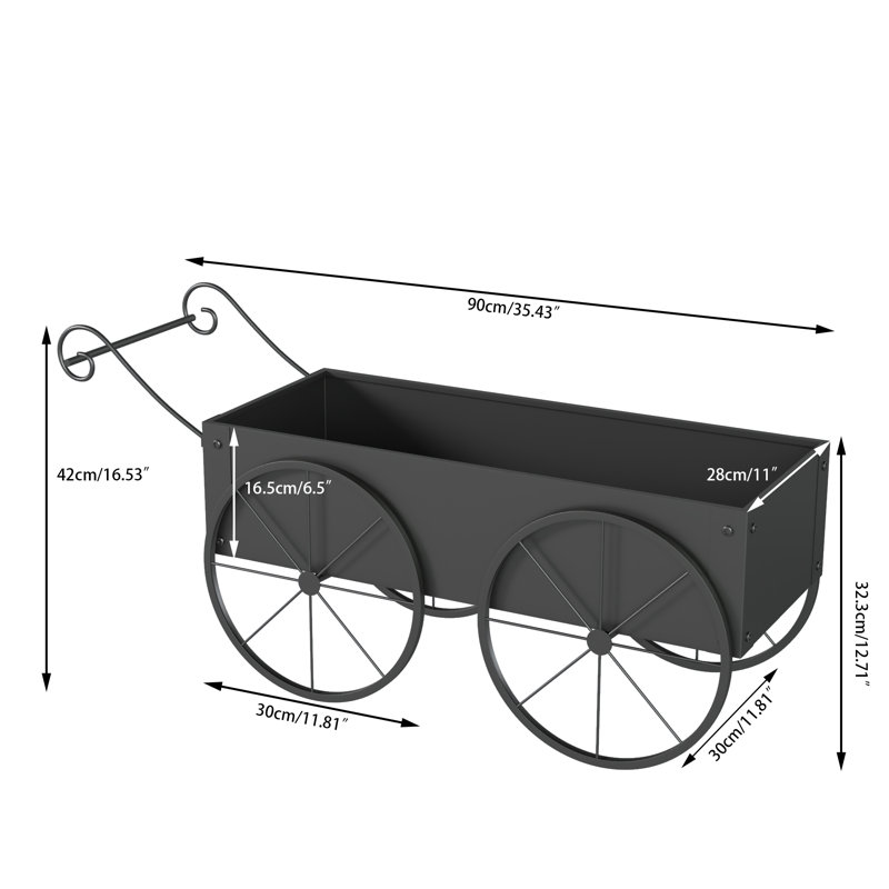 Metal Wheelbarrow Planter, Flower Cart Wagon Planter Box, Garden Planter With Wheels, Black