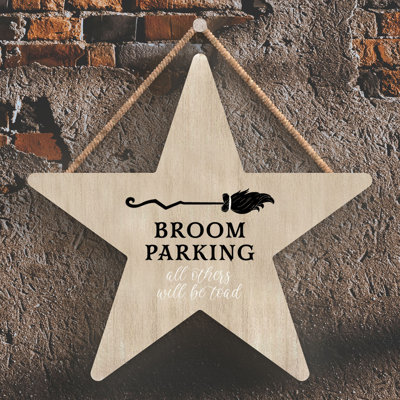 Witch Broom Parking Wooden Star Plaque