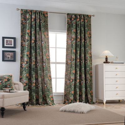 Polyester Floral Print Curtains 2 Panels (Set of 2)