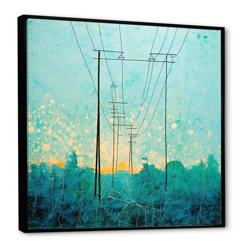 «Turquoise Tracks Power Lines Wonderland I», reproduction sur toile, Cadre flottant noir, H 30 po x l 30 po x P 1 po