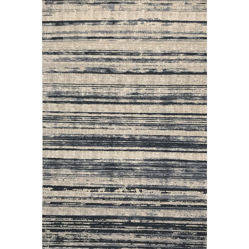 Tapis beige / noir tissé à plat, Rectangle 4 pi 1 po x 5 pi 11 po