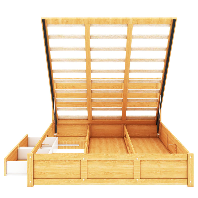 Lit plateforme en bois avec rangement et tiroirs Shanque, Grand