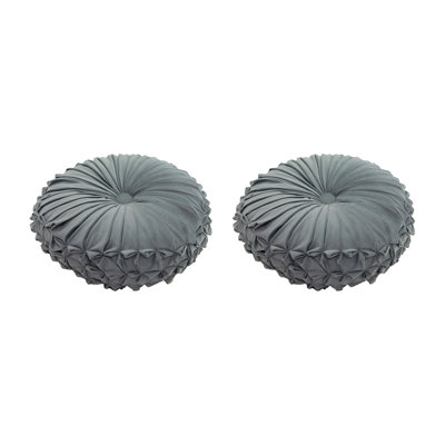 Velvet Round Cushion Grey - Set Of 2