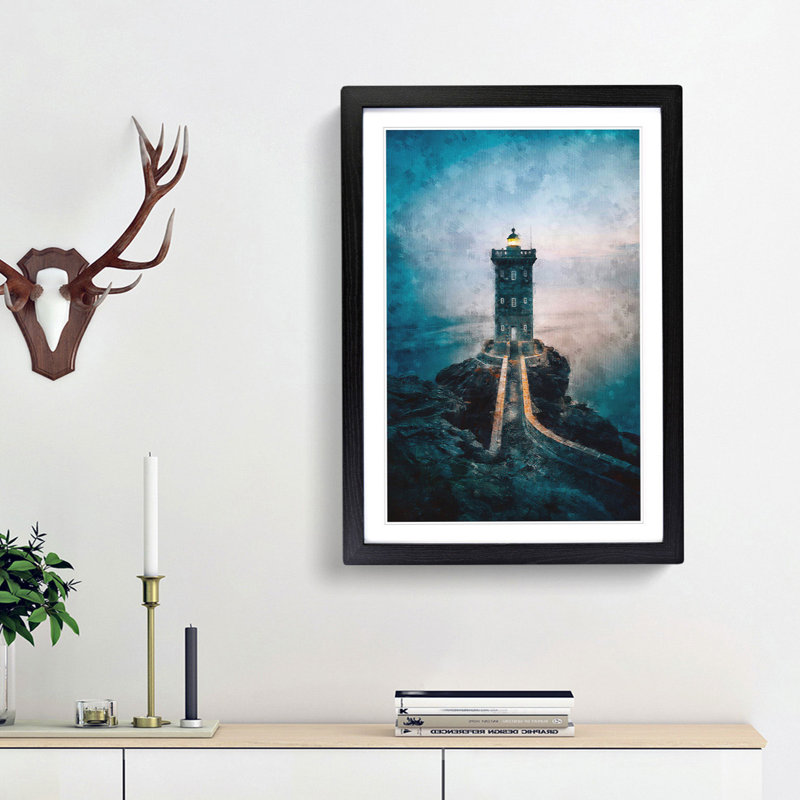 Lighthouse in Le Conquet France - Picture Frame Graphic Art Print, 33cm H x 24cm W x 2cm D, Black Framed