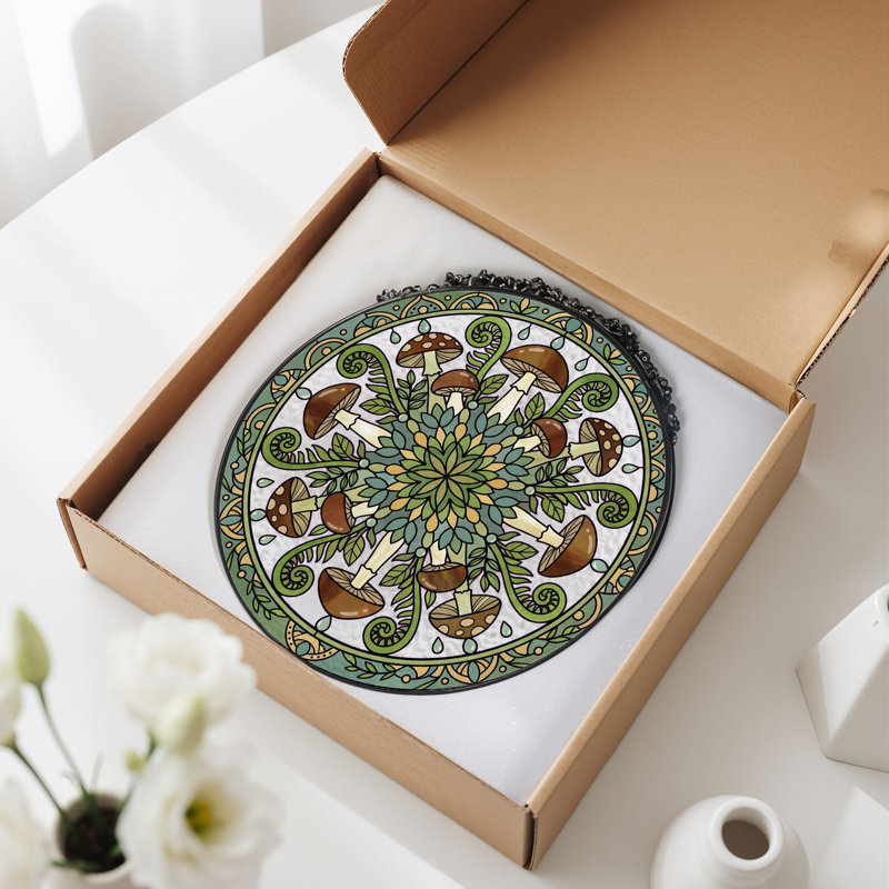 Panneau de vitrail Mushroom Mandala, H 12 po, H 12 po