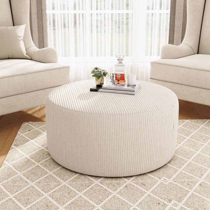 Repose-pieds rembourré rond, Beige