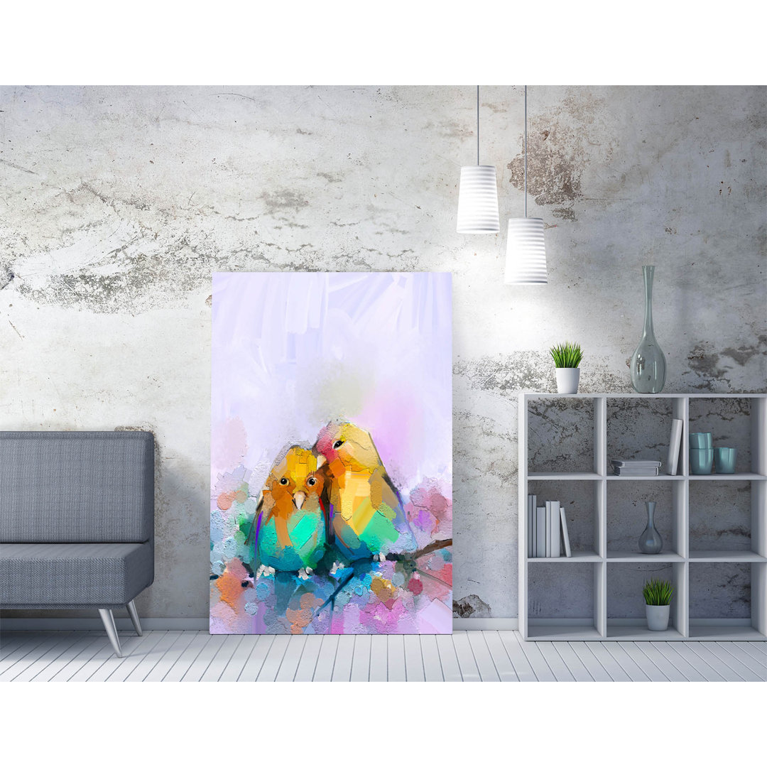 Colourful Love Birds In Love Canvas Wall Art Print Picture