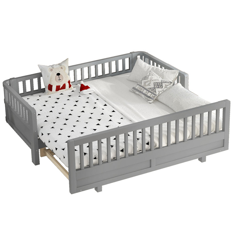 Lit plateforme simple avec garde-corps, structure de lit simple en bois massif, peut être converti en lit plateforme double