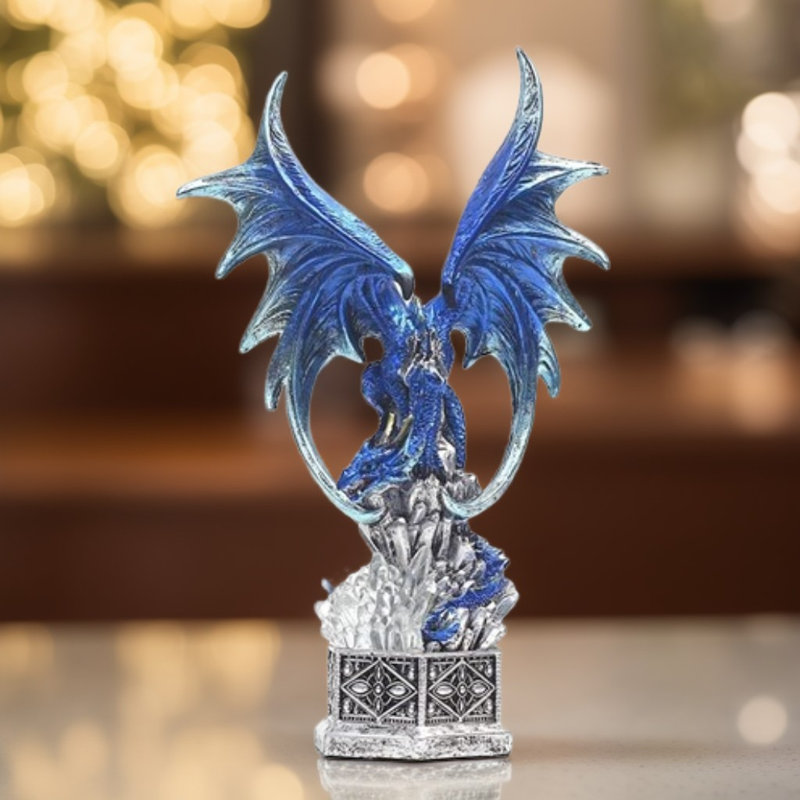 Figurine dragon bleu 10,75 "à DEL H avec boîte à trésors