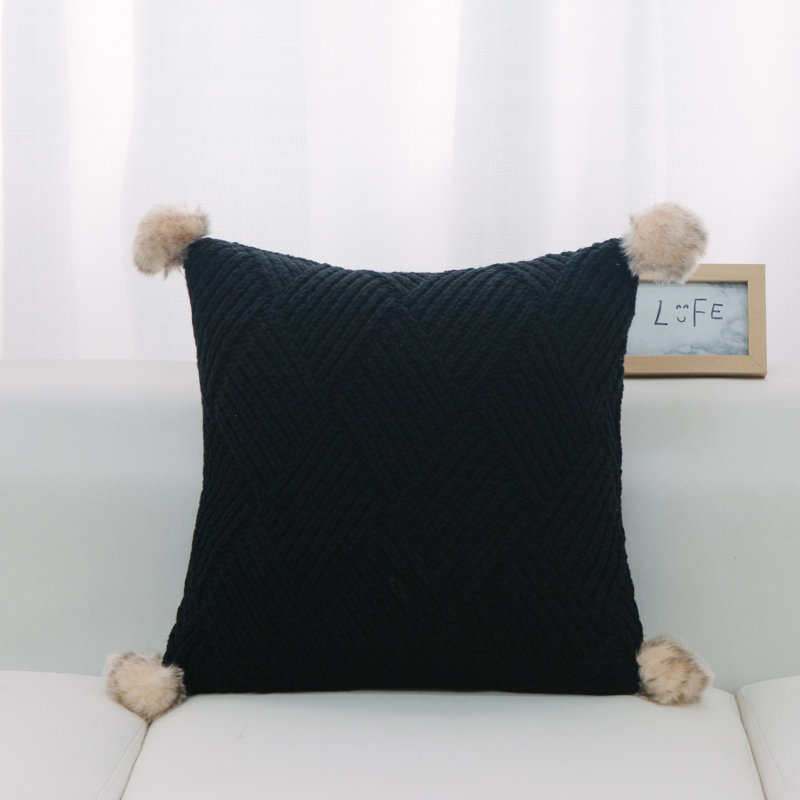 Housse de coussin carrée/insert, Noir, Polyester/ Bourre en polyester