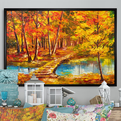 Pont en forêt d'automne - Reproduction de photo sur toile