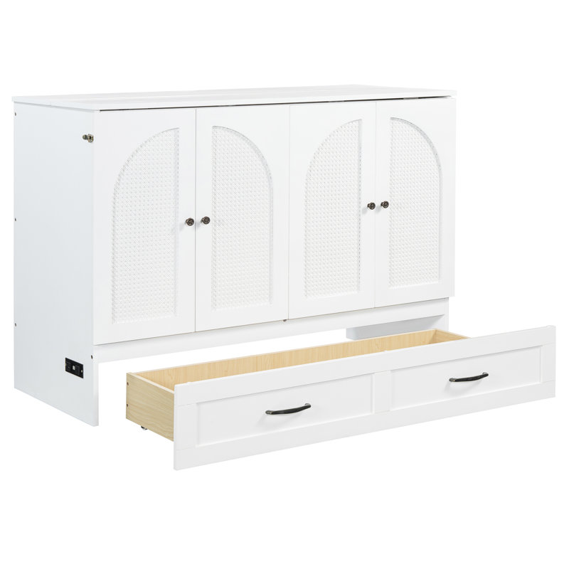 Lit double blanc avec plusieurs tiroirs de rangement – ​​Gain de place pour les petits appartements. Modèle pliable. Rangement pour oreillers, vêtements, etc. Finition soignée. Port de chargement. Montage facile. Dimensions : 191 cm (L) x 144 cm (l) x 105 cm (H) (tiroirs).