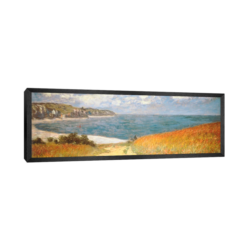 Path Through The Corn At Pourville by Claude Monet - Wrapped Canvas Panoramic Painting, Black Framed, 30.48 cm H x 91.44 cm W