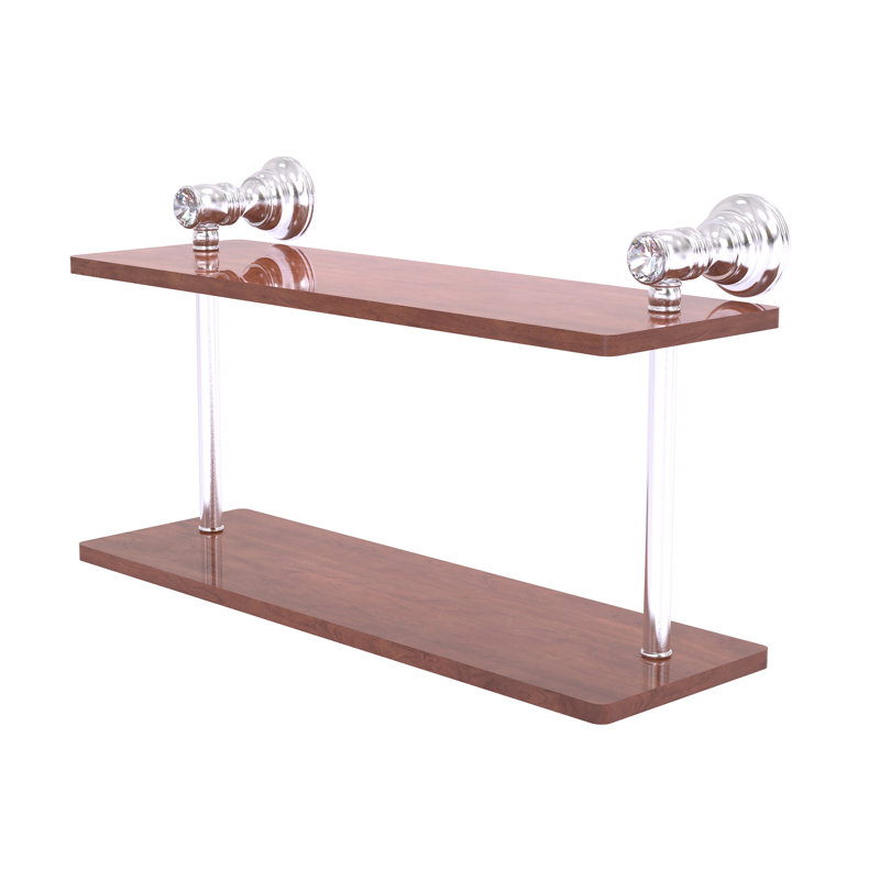 Tablette et barre à serviettes en bois massif à 2 niveaux Freyja, H 5,6 po x l 16 po x P 9,2 po, Chrome satiné