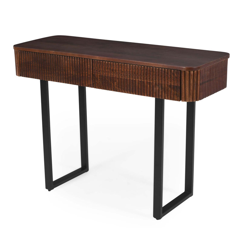 Modern Solid Wood Entryway Console Table With Fluted Design & Storage, Honey