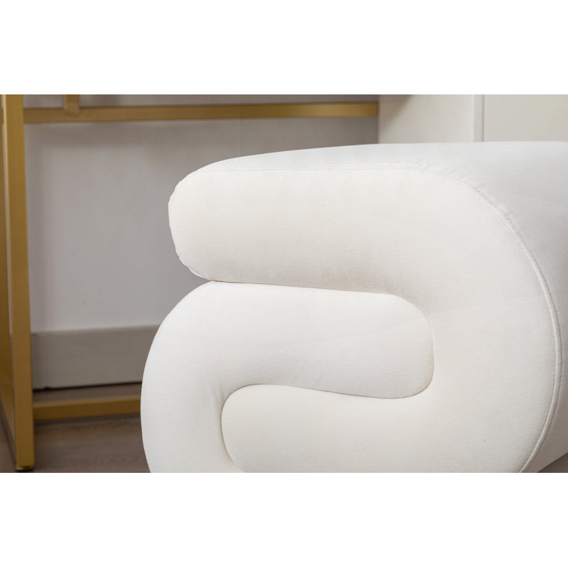 S-Shape Ottoman Makeup Stool Footstool, White Velvet