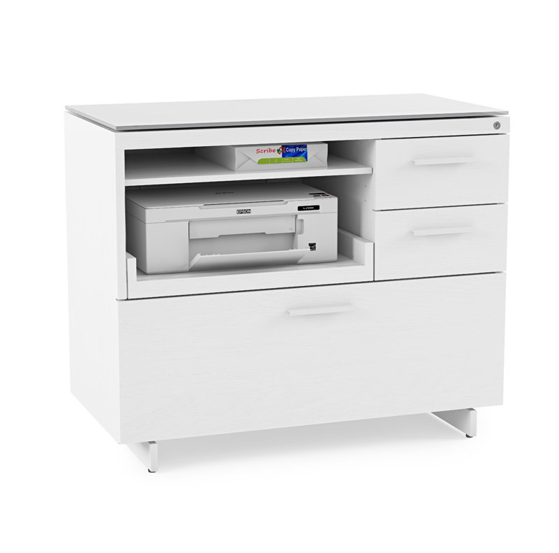 Satin White and Grey 3-Drawer Lockable Mobile Pedestal
