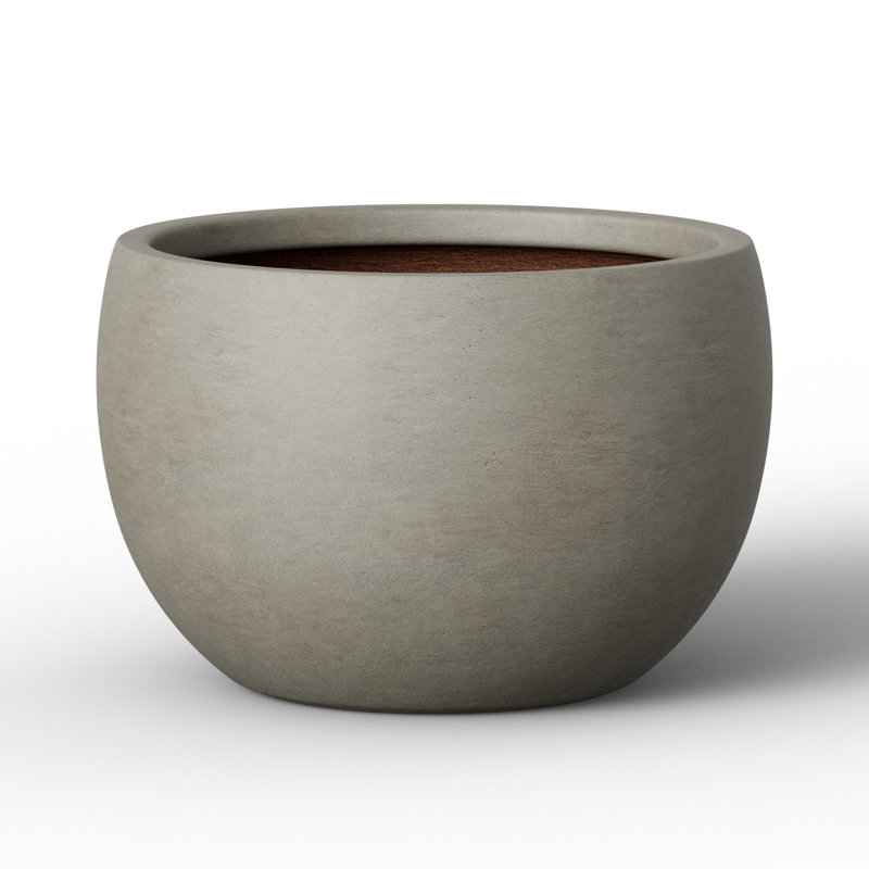 Petit pot de fleurs décoratif rond en pot de 12 po en béton gris avec trou de drainage (intérieur amélioré), Gris