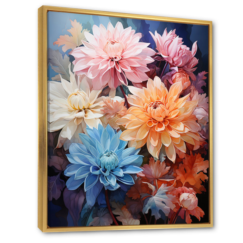 Acrylique multicolore Rexlane Mums Représentation II, Cadre flottant doré, H 32 po x l 16 po x P 1 po