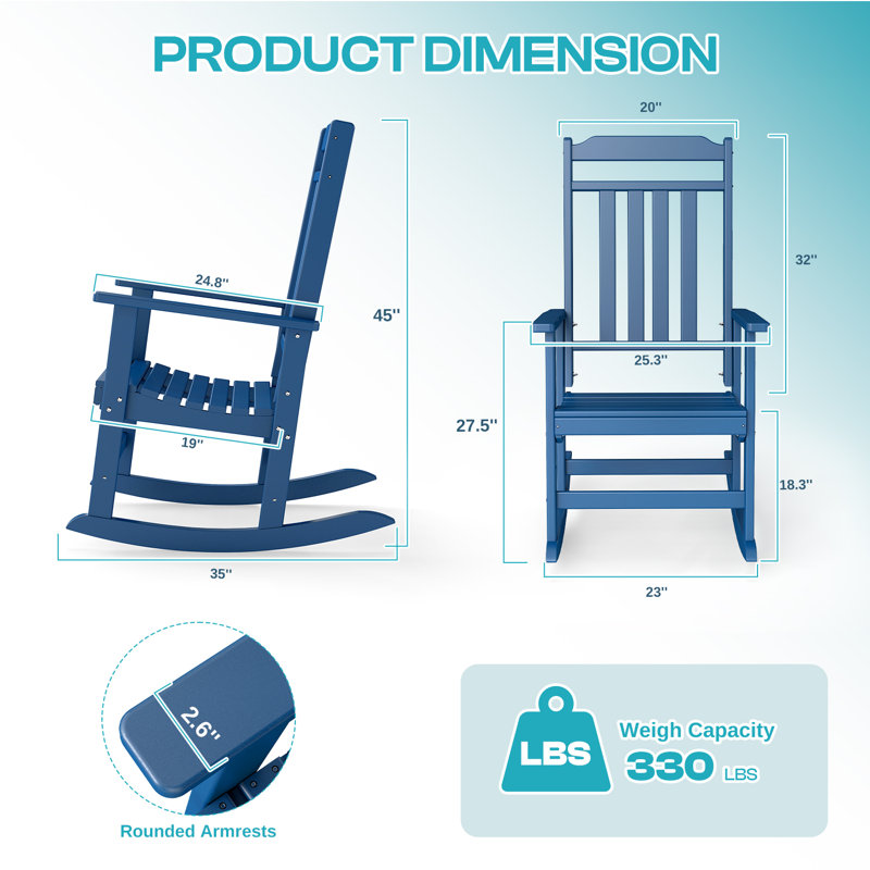Ensemble de 2 chaises berçantes d'extérieur surdimensionnées, Bleu