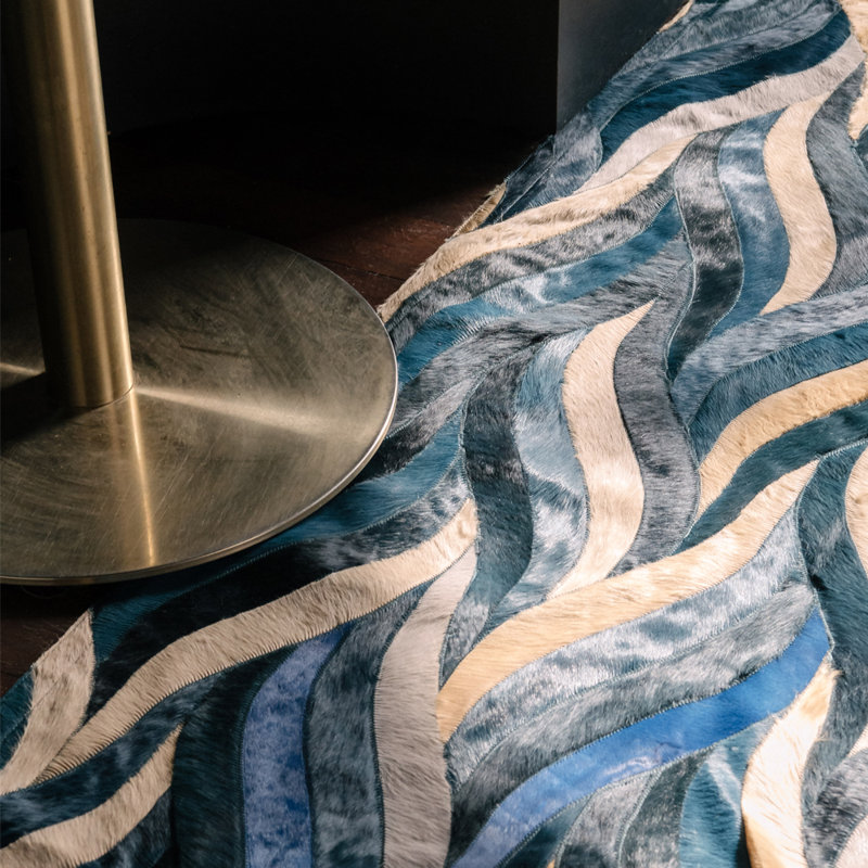 Art Hide Cowhide Abstract Area Rug in Blue, Rectangle  5' x 8'