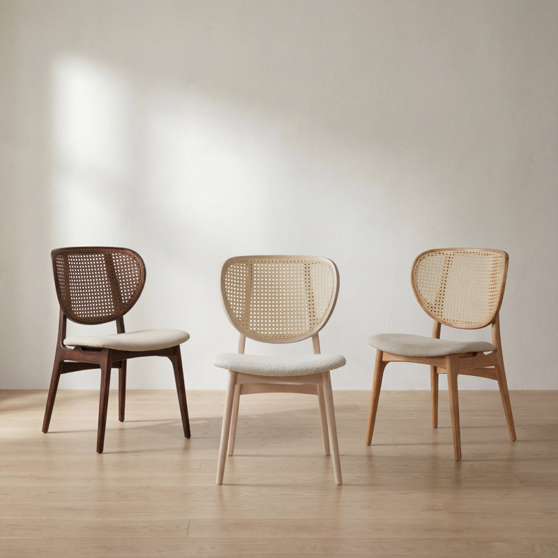 Modern Brazilian Upholstered Dining Chair, Medley Ivory Performance Basketweave/Nogal