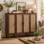 Armoire de rangement décorative 4 portes avec tablettes réglables, portes à panneau cannelé, style Mid-Century moderne