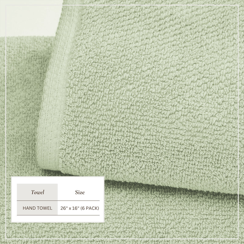 Drap de bain 100% coton texturé, Pale Green, Essuie-mains - paquet de 6