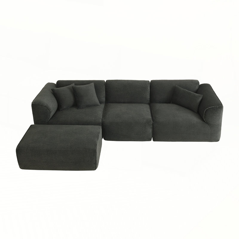 Canapé en velours avec repose-pieds 122 po, Velours gris-vert