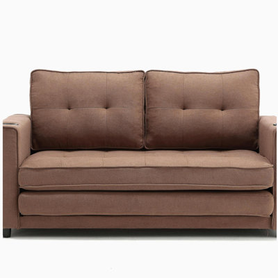 {Vidéo fournie} Canapé-lit futon convertible 3-en-1, canapé-lit pliant capitonné avec canapé-lit escamotable, causeuse à dossier rabattable avec poches latérales pour le salon, brun