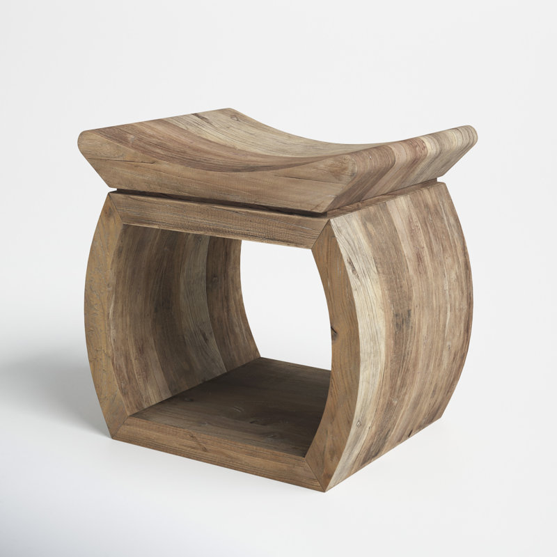 Lera Solid Wood Accent Stool with Scooped Seat, 17" H x 18" W x 14" D