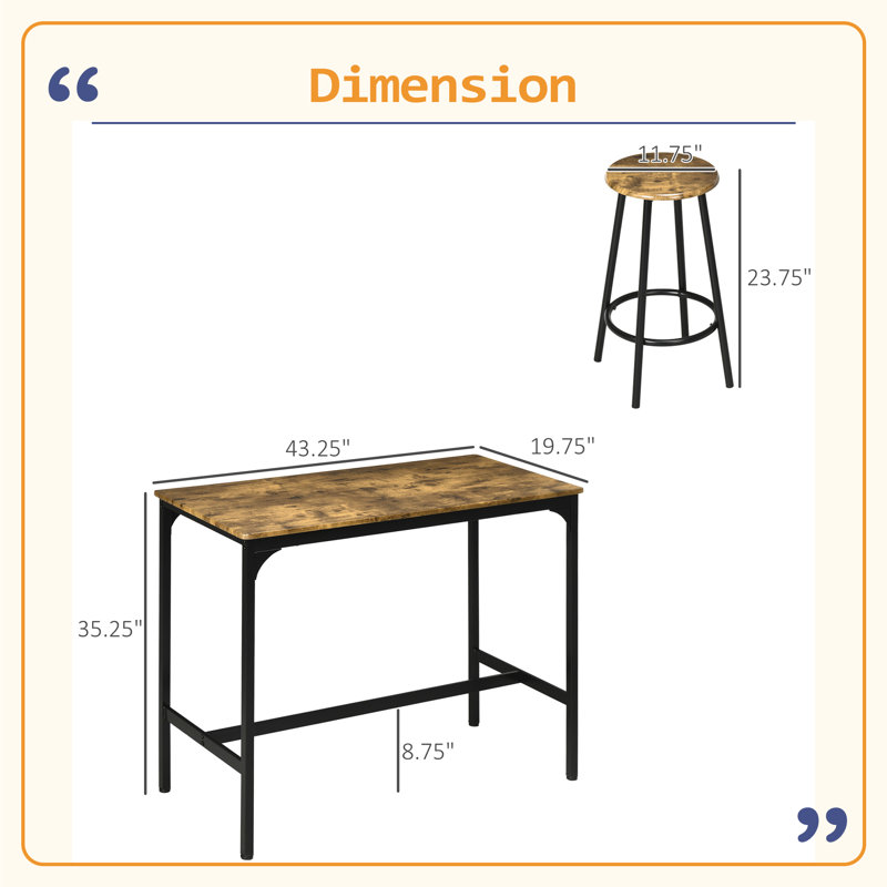 Durable Timeless Table with Stools,Kitchen Table 4 Chairs,5-Piece Counter Height Bar Table and Chairs Set