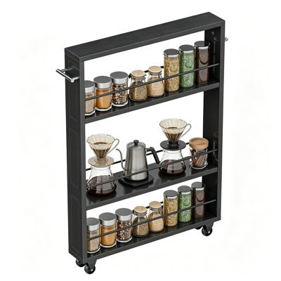 Rolling Storage Cart 4-Tier With Handle, Slim Kitchen Cart On Wheels, Slide Out Utility Shelving Unit Organizer Trolley For Laundry, Bathroom, Narrow Places And Small Corner