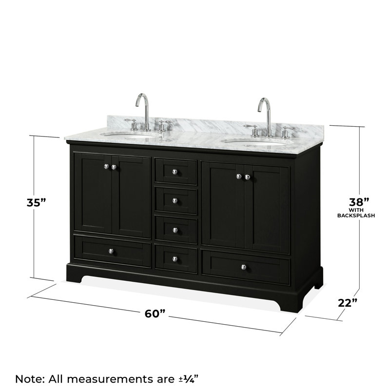 Ensemble de meuble-lavabo double 60 "avec miroir Deborah, Expresso sombre, Chrome poli