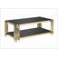 Table basse de 48 po de largeur avec plateau en verre trempé, table basse à double couche en acier inoxydable doré