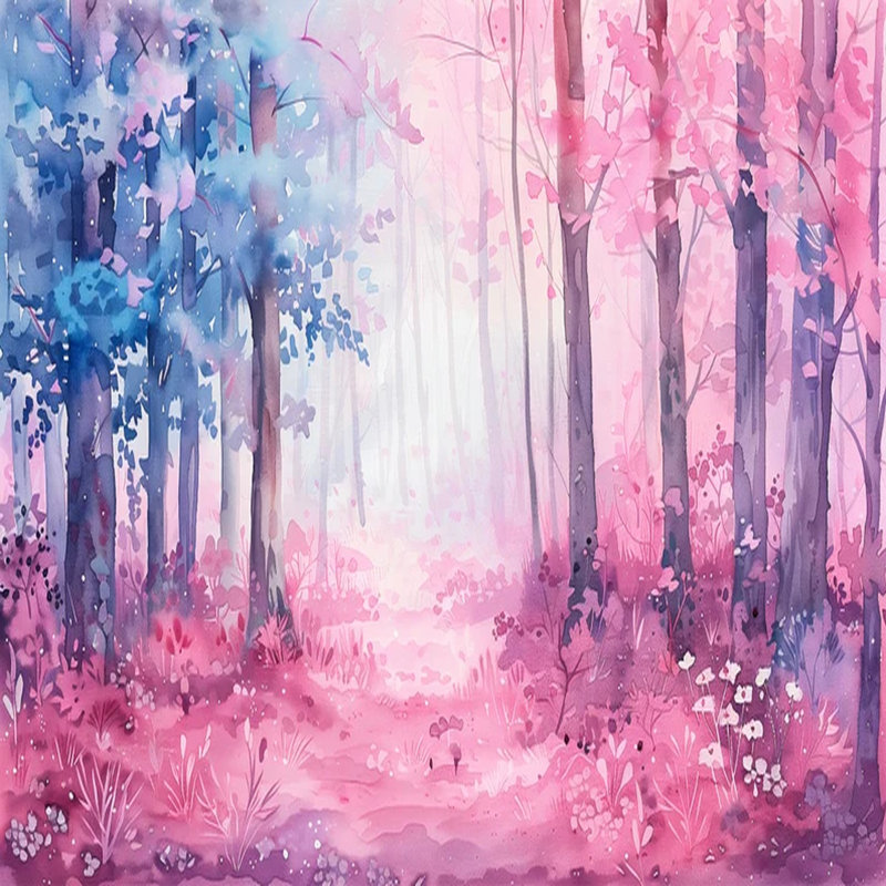 Rose et bleu aquarelle forêt enchantée, L 108 po x l 96 po