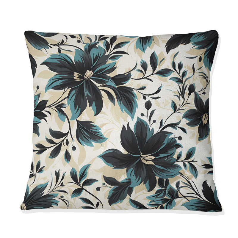 Blue and White Damask Euphony - Coussin décoratif imprimé damassé, H 18 po x l 18 po