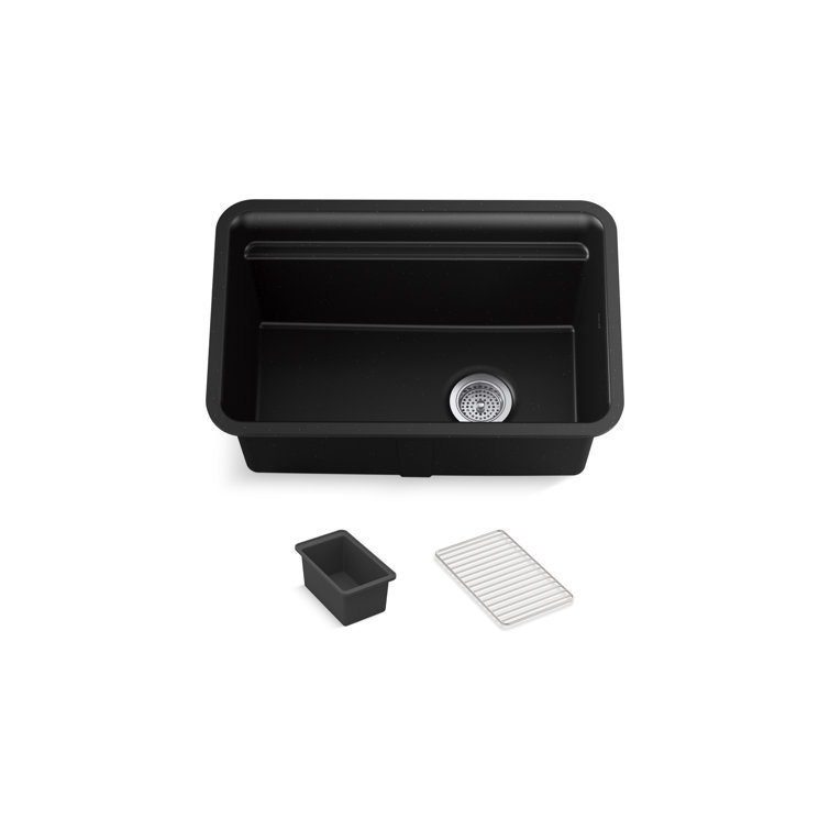 KOHLER Cairn 18-5/16 in. x 27-1/2 in. x12-5/8 in. Composite Undermount Utility Sink in Matte Black
