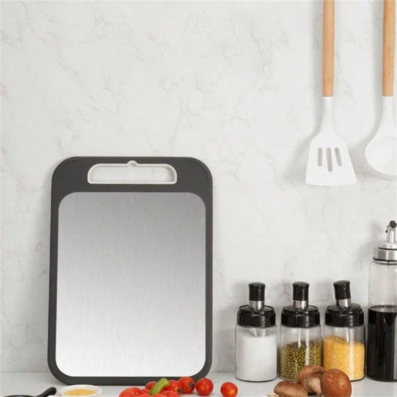 Planche à découper double face en acier inoxydable 304 et planche à découper en paille de blé pour la cuisine 13,78 po x 9,84 po