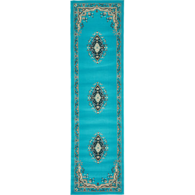Tapis turquoise à motif floral Balthrop