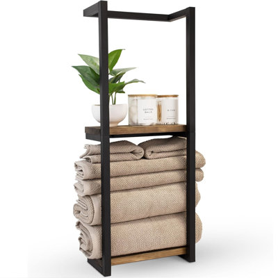 Porte-serviettes mural avec tablette en bois