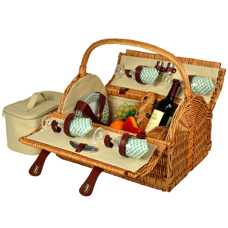 Yorkshire Wicker Picnic Basket with Ceramic Plates and Cotton Napkins