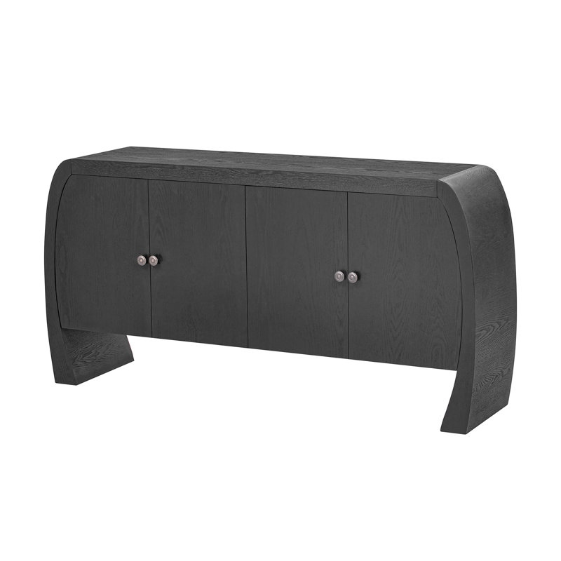 Élégante armoire noire avec placage de frêne et poignées de style antique à quatre portes modernes, Black