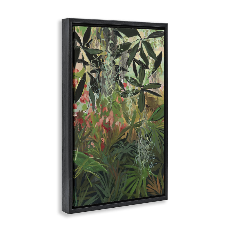  Toile flottante encadrée «Dense Rain Forest Plants» par Jenny Westenhofer, H 31 po x l 21 po, Cadre flottant noir de jais