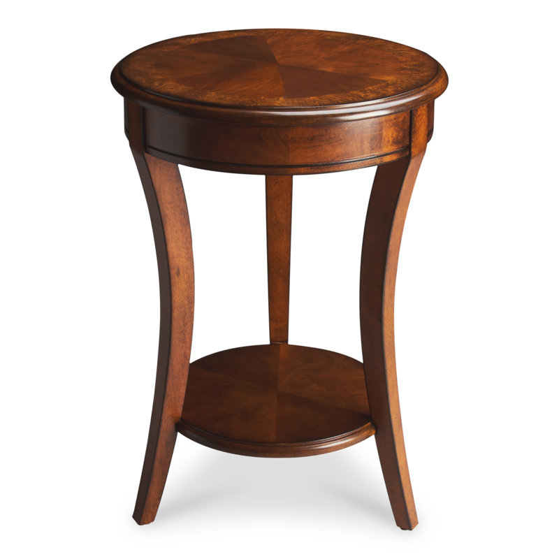 Table de bout ronde 26 "en bois brun et bois avec tablette