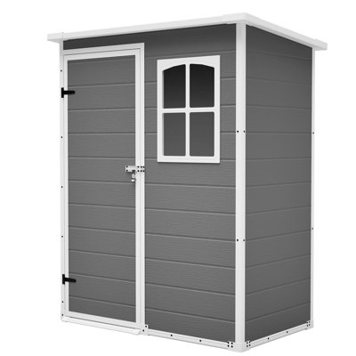 Gray Resin 5X3ft Outdoor Storage Shed With Secure Door And Reinforced Panels, Ideal For Bike Tool Translucent Window Waterproof Design, Pet House In Backyard
