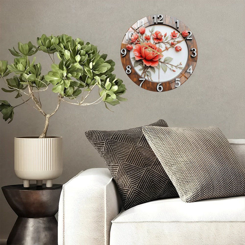 Horloge murale florale rétro - 12 po