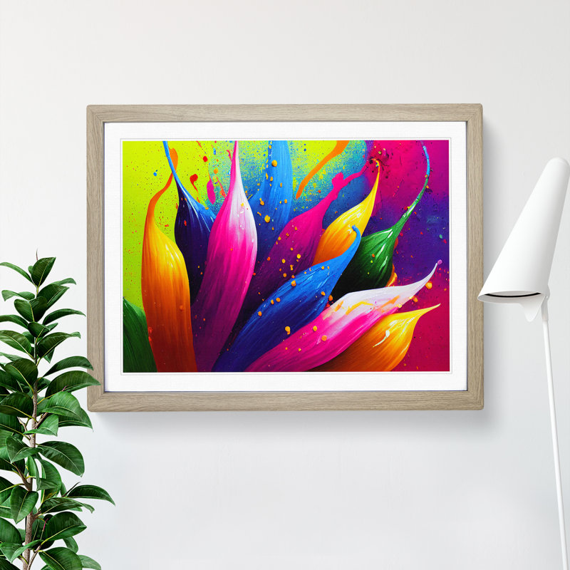 Dashing Flower Splash - Framed Print, 46cm H x 64cm W x 2cm D, Oak