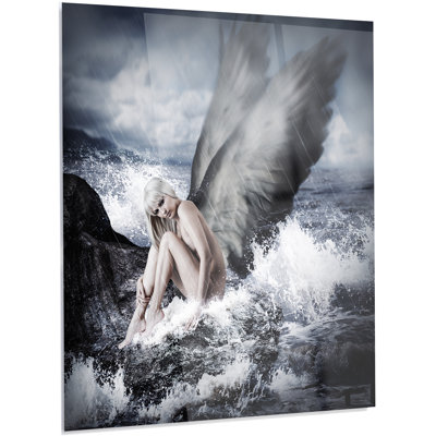 Femme blonde sexy avec ange - impression d'art graphique sans cadre sur métal