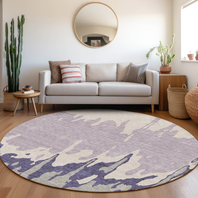 Premium Machine Washable Prisco Purple Rug, Round 8'